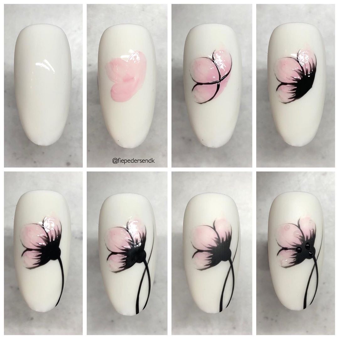 Не сложные цветы на ногтях