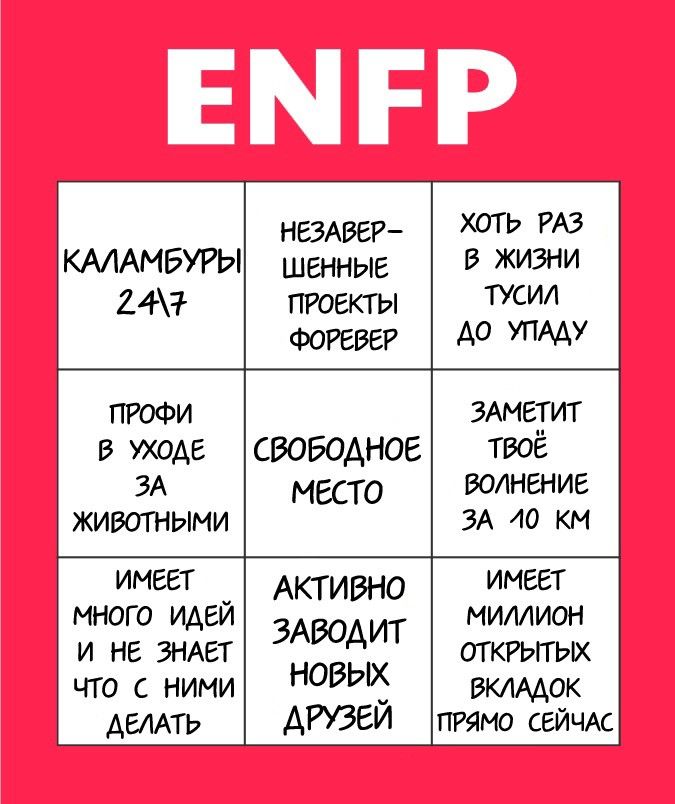 Enfp тип личности. MBTI Бинго. Бинго MBTI ENTP. ENFP Бинго.