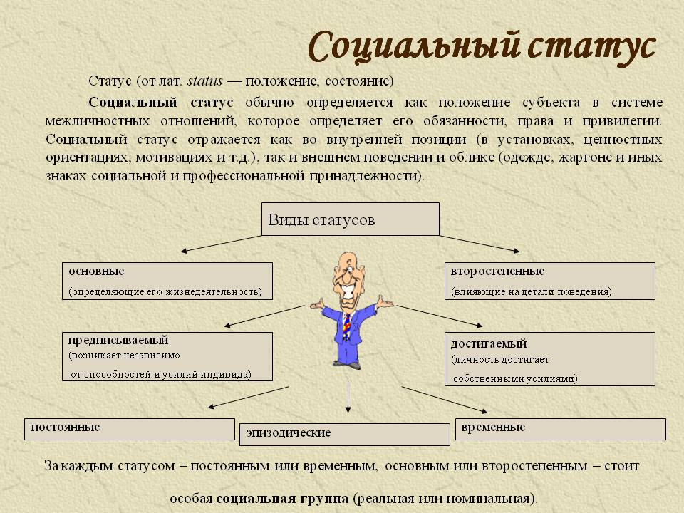 Социальный статус определяется как положение, занимаемое человеком в обществе