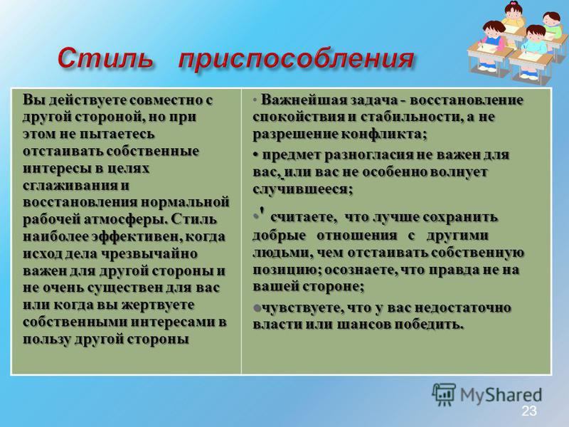 Действуем совместно. Стиль приспособления в конфликте. Стиль поведения приспособление. Стратегия приспособления в конфликте примеры. Приспособление стиль поведения в конфликте.