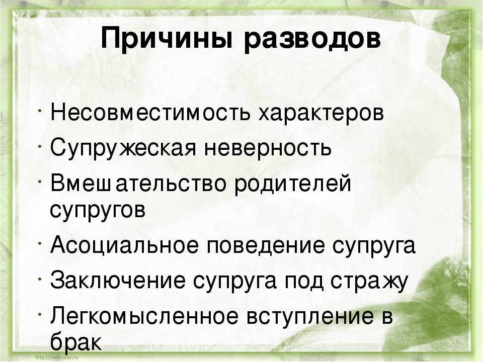 Как развестись с мужем. Причины развода. Мотивы расторжения брака. Повод для развода. Причины расторжения брака.